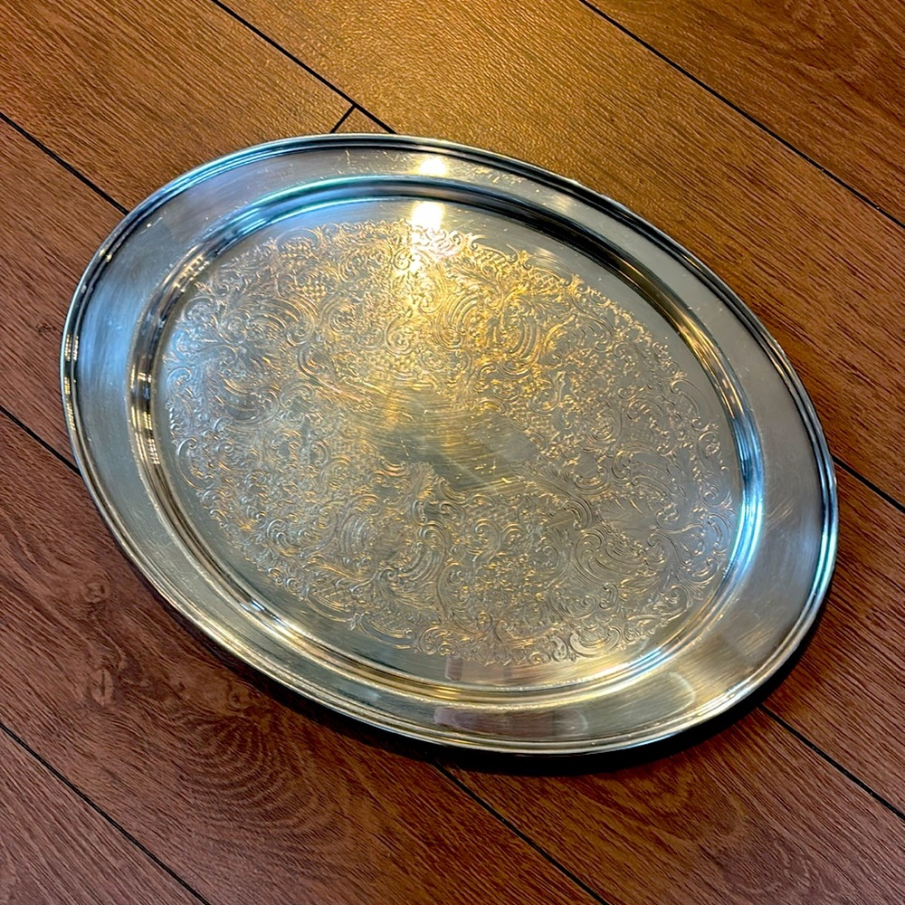 Vintage EP Silver-plate serving platter heavyweight.